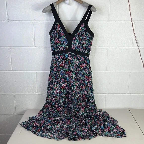 RTR SALONI
Jewel Rosette Lana Dress Black/Floral size 4 Strappy MIDI silk ruffle - Picture 4 of 7